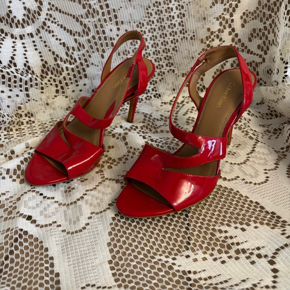 Calvin Klein Women's US 7 Red Patent Slingback Sandals & Stiletto Heel